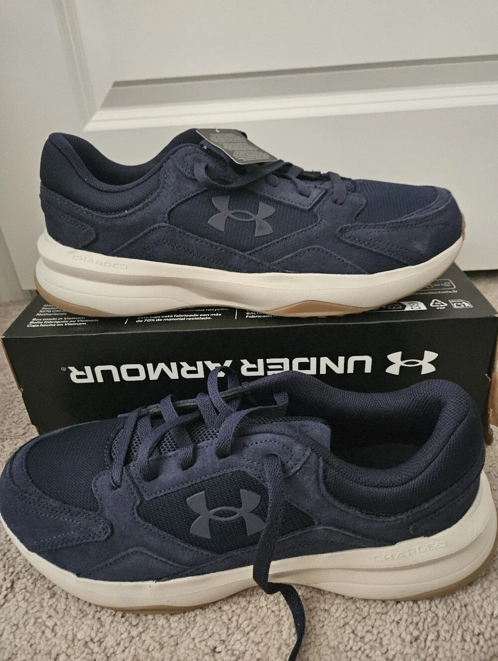 NWT Under Armour UA Edge Suede Mens 12 Navy Blue Charged Sneakers